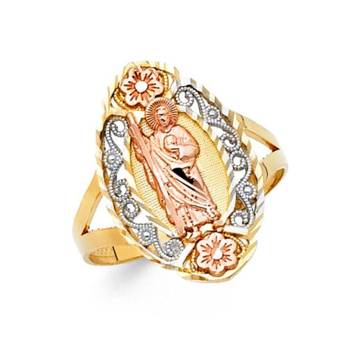 14K Tri Color Religious Ring