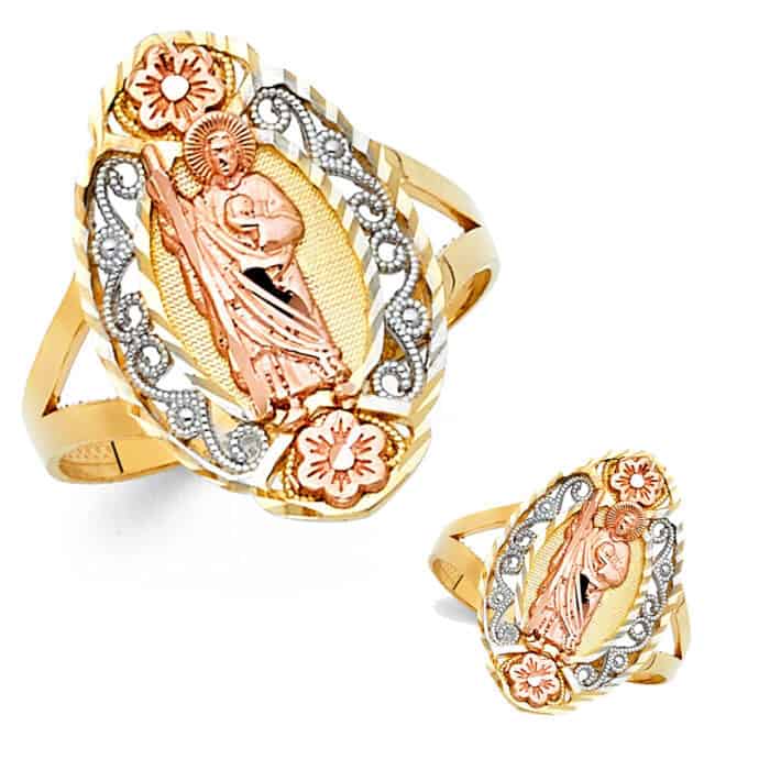 14K Tri Color Religious Ring - Image 3