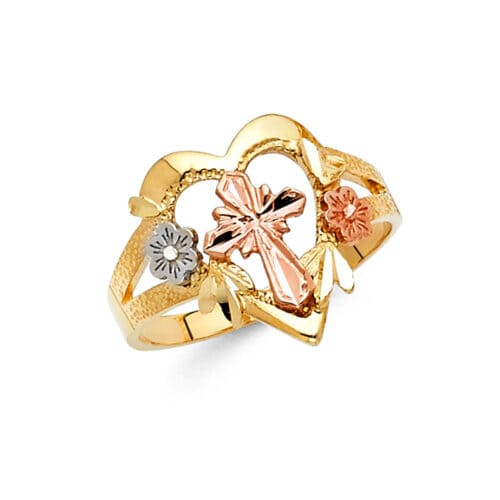 14K Tri Color Gold Cross Ring