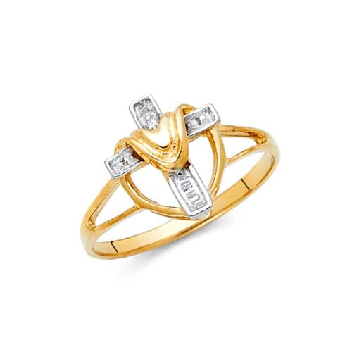 14K Two Tone Gold Cross Ring
