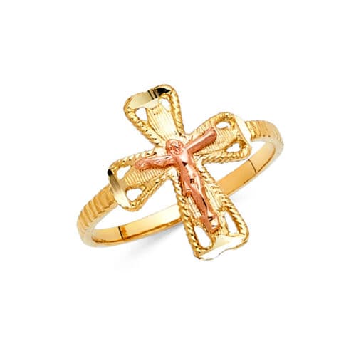 14K Two Tone Gold Crucifix Ring