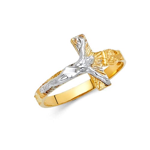 14K Two Tone Gold Crucifix Ring