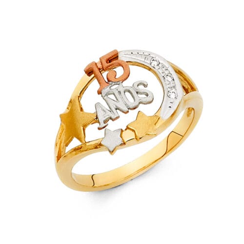 14K Tri Color Gold 15 Years Ring