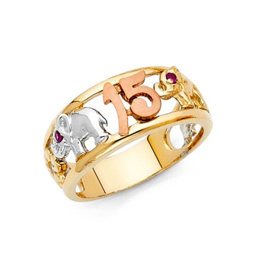 14K Tri Color Gold 15 Years Ring