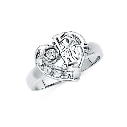 14K White Gold Cubic Zirconia 15 Years Ring