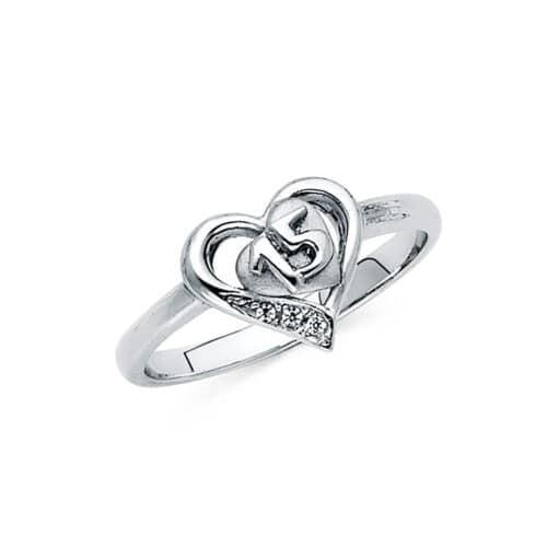14K White Gold Cubic Zirconia 15 Years Ring