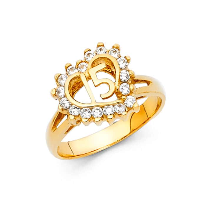 14K Yellow Gold Cubic Zirconia 15 Years Ring