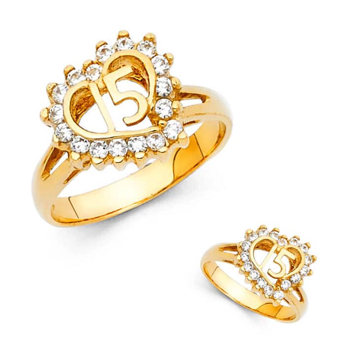14K Yellow Gold Cubic Zirconia 15 Years Ring - Image 3