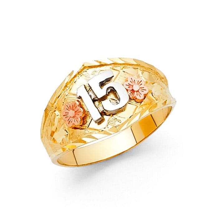14K Tri Color Gold 15 Years Ring
