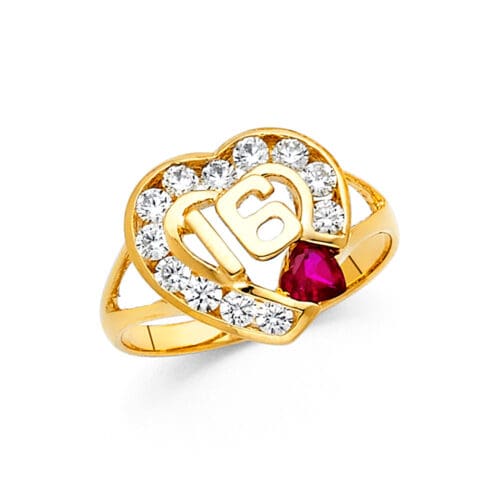 14K Yellow Gold Cubic Zirconia 16 Years Ring