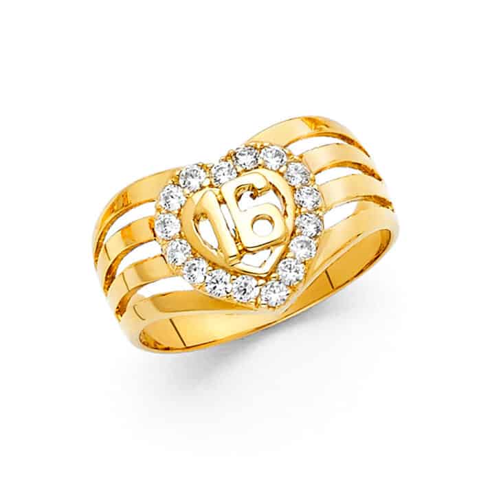 14K Yellow Gold Cubic Zirconia 16 Years Ring