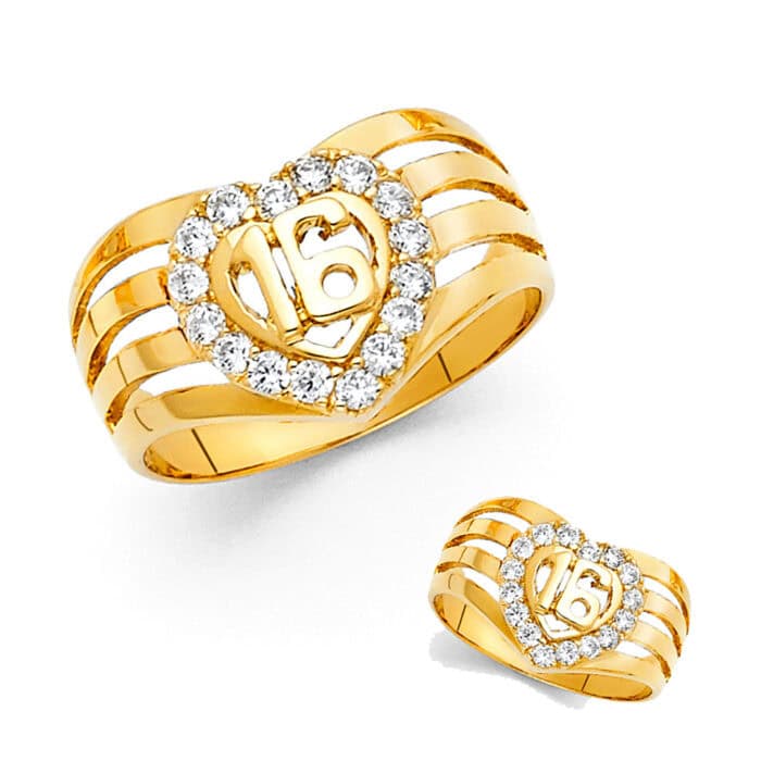 14K Yellow Gold Cubic Zirconia 16 Years Ring - Image 3