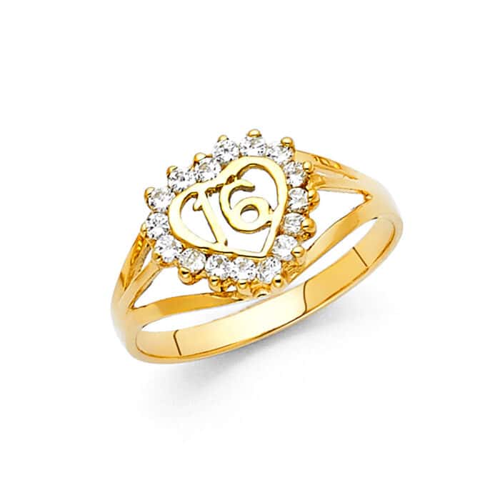14K Yellow Gold Cubic Zirconia 16 Years Ring