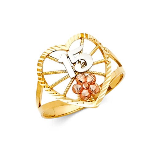 14K Tri Color Gold 15 Years Ring