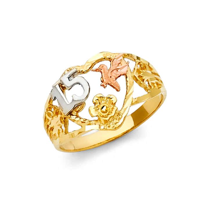 14K Tri Color Gold 15 Years Ring