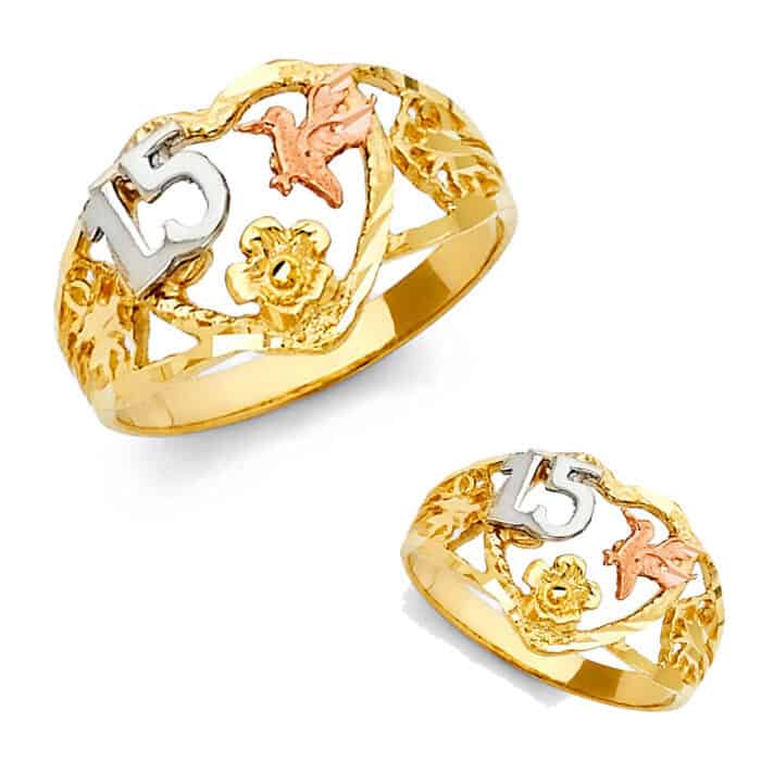 14K Tri Color Gold 15 Years Ring - Image 3