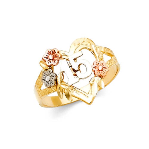14K Tri Color Gold 15 Years Ring
