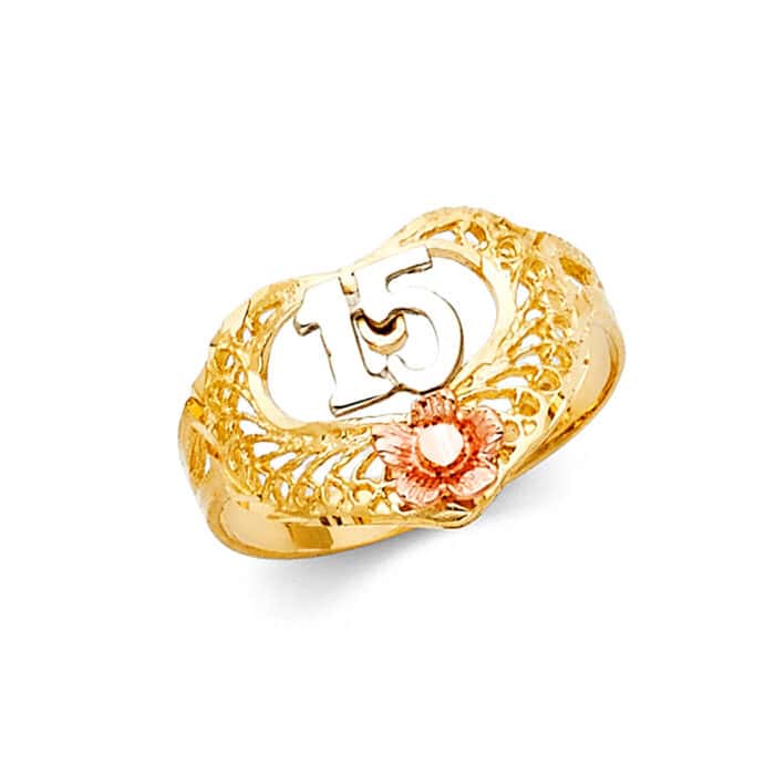 14K Tri Color Gold 15 Years Ring