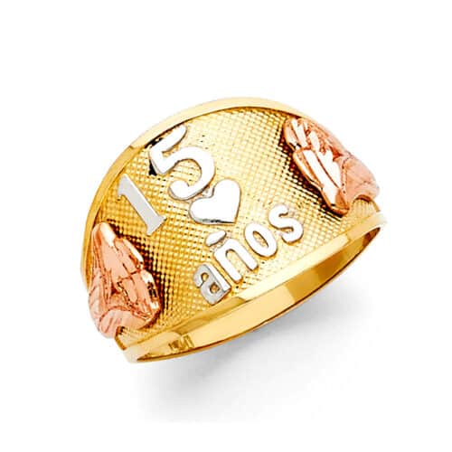 14K Tri Color Gold 15 Years Ring