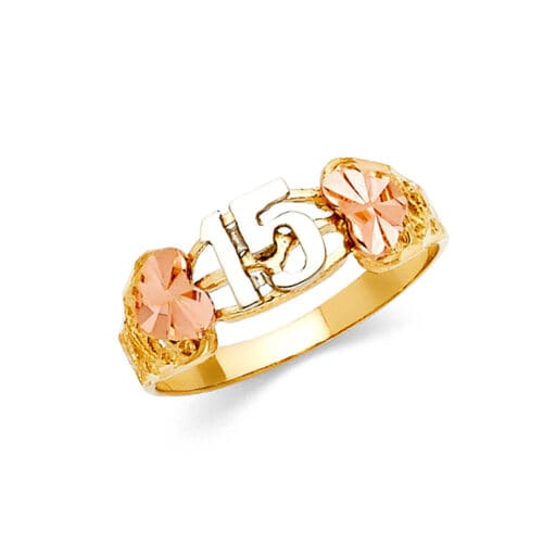14K Tri Color Gold 15 Years Ring