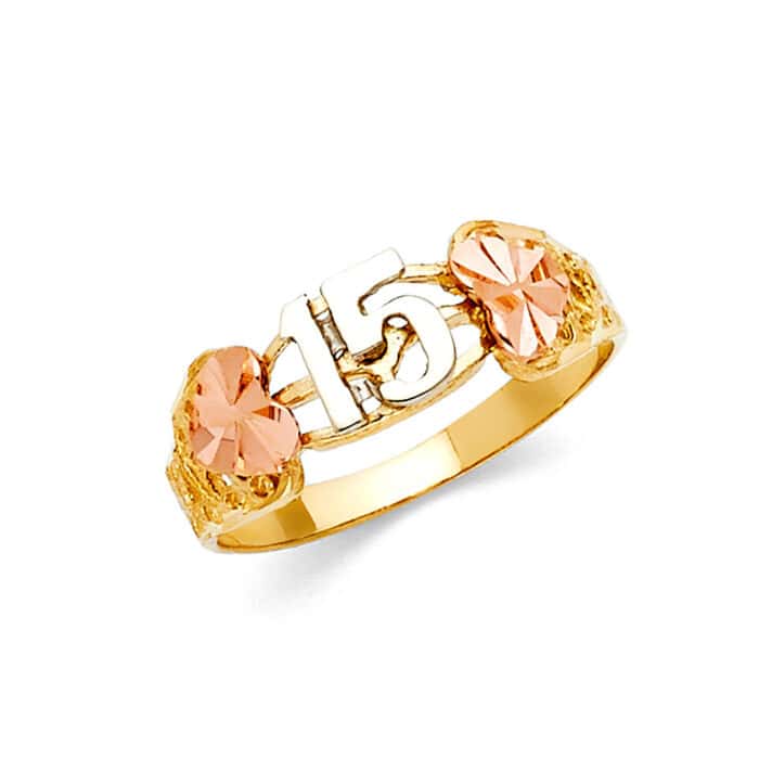 14K Tri Color Gold 15 Years Ring