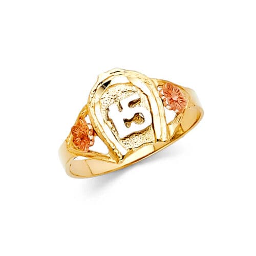 14K Tri Color Gold 15 Years Ring