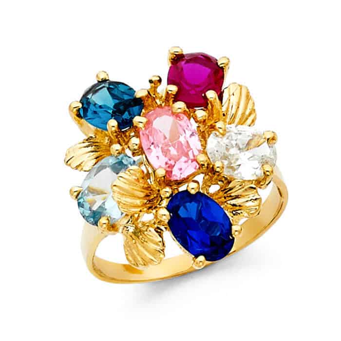 14K Yellow Gold Cubic Zirconia Mothers Ring