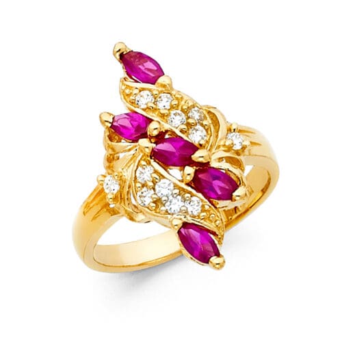 14K Yellow Gold Cubic Zirconia Mothers Ring