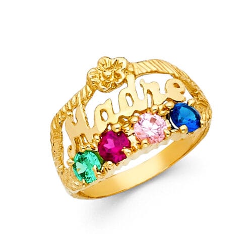 14K Yellow Gold Cubic Zirconia Mothers Ring