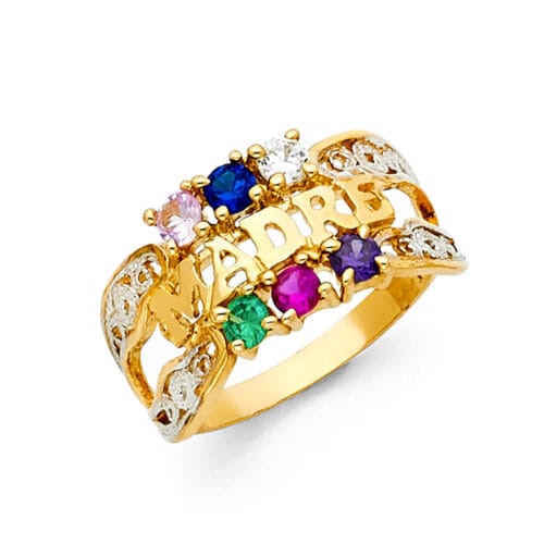 14K Two Tone Gold Cubic Zirconia Mothers Ring
