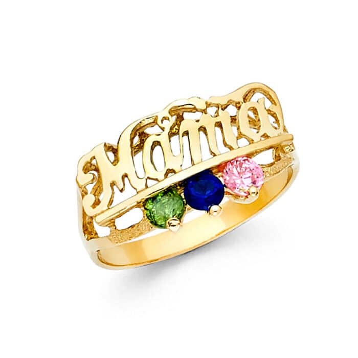 14K Yellow Gold Cubic Zirconia Mothers Ring