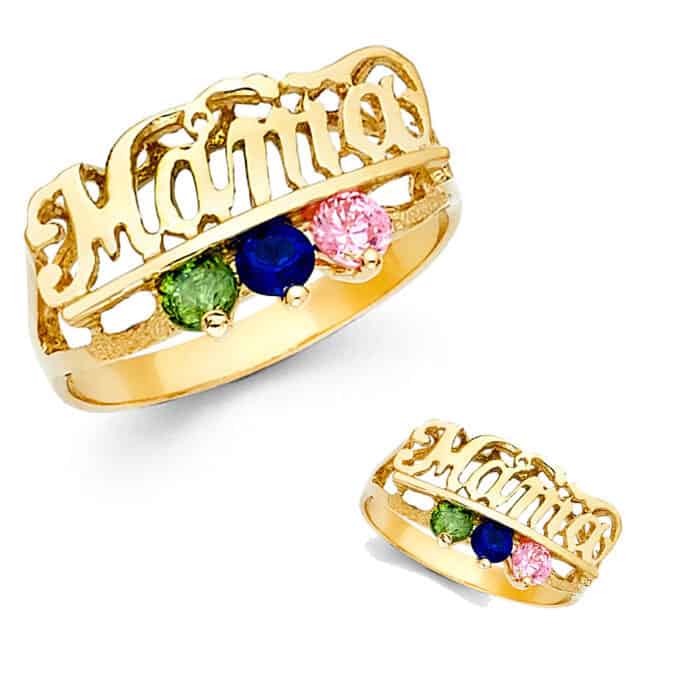 14K Yellow Gold Cubic Zirconia Mothers Ring - Image 3