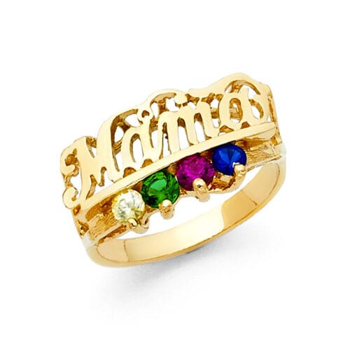 14K Yellow Gold Cubic Zirconia Mothers Ring