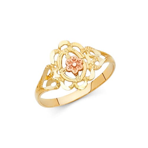 14K Two Tone Gold Fancy Flower Ring