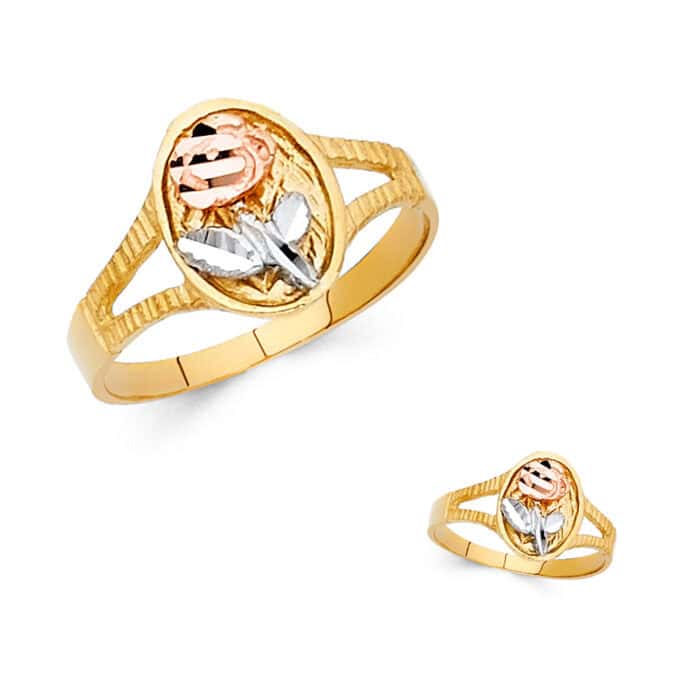 14K Tri Color Gold Fancy Flower Ring - Image 3