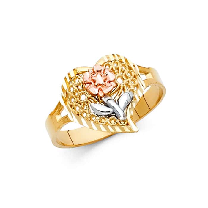 14K Tri Color Gold Fancy Flower Ring