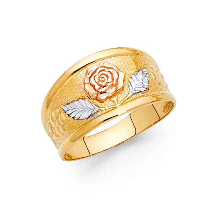 14K Tri Color Gold Fancy Flower Ring