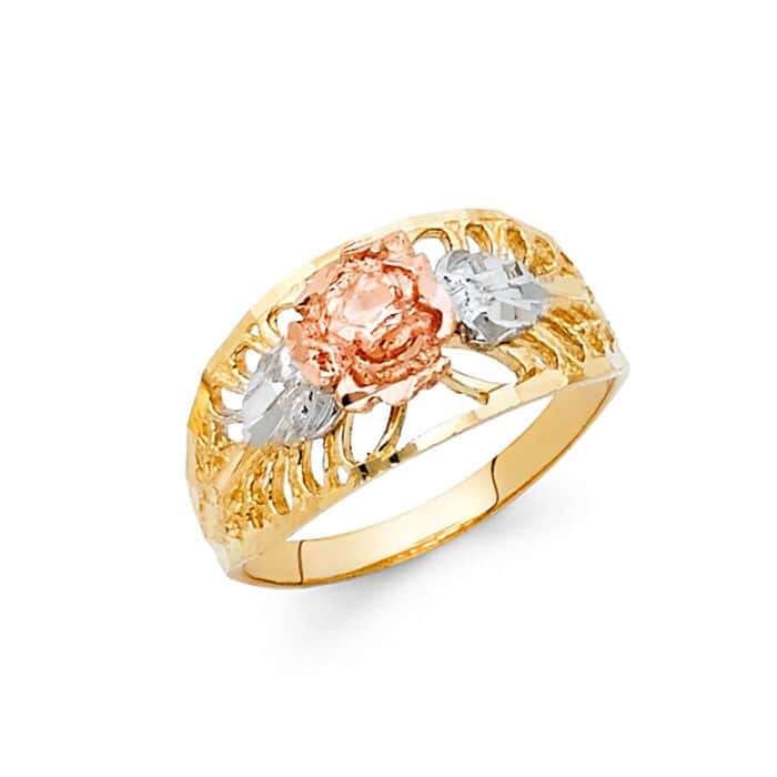 14K Tri Color Gold Fancy Flower Ring