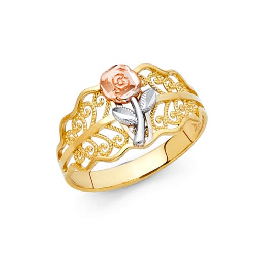 14K Tri Color Gold Fancy Flower Ring