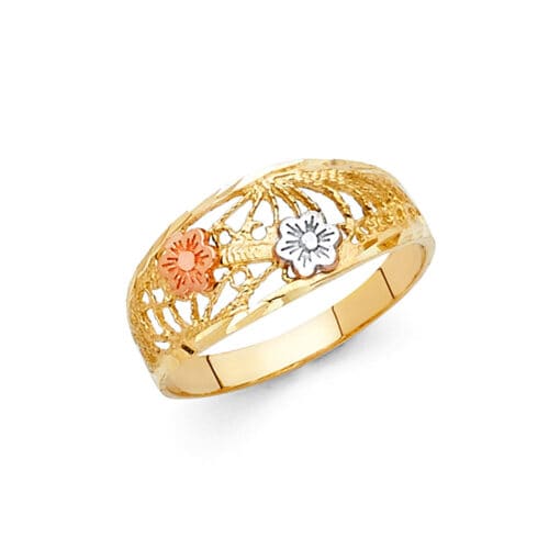 14K Tri Color Gold Fancy Flower Ring