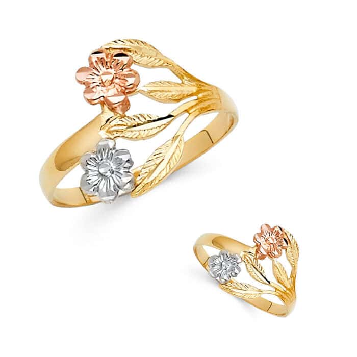 14K Tri Color Gold Fancy Flower Ring - Image 3