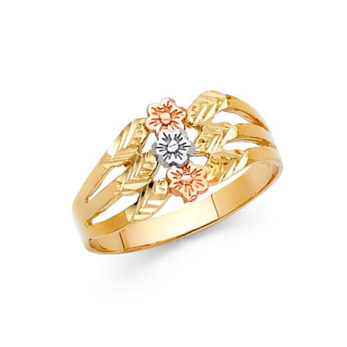 14K Tri Color Gold Fancy Flower Ring