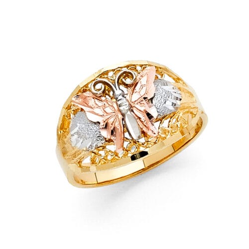 14K Tri Color Gold Fancy Butterfly Ring