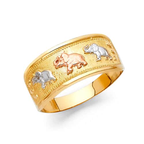 14K Tri Color Gold Lucky Ring
