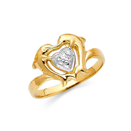 14K Tri Color Gold Fancy Dolphin Ring