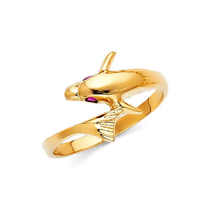 14K Yellow Gold Cubic Zirconia Fancy Dolphin Ring
