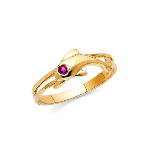 14K Yellow Gold Cubic Zirconia Fancy Dolphin Ring