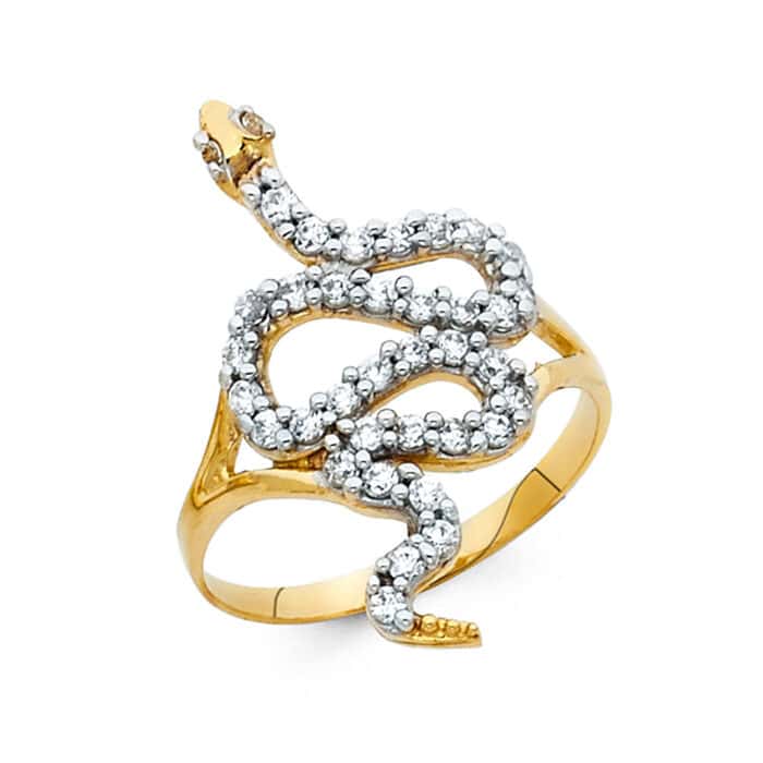 14K Yellow Gold Cubic Zirconia Fancy Snake Ring
