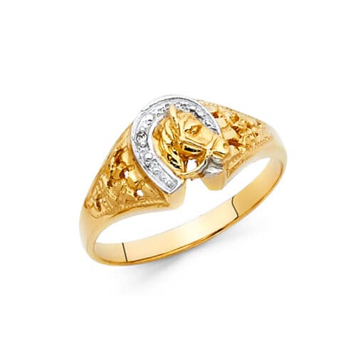 14K Two Tone Gold Lucky Horseshoe Ring