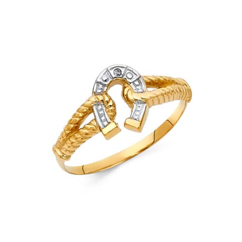 14K Two Tone Gold Lucky Horseshoe Ring